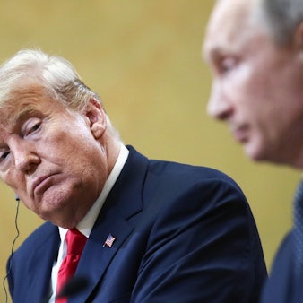 Donald Trump und Wladimir Putin im Jahr 2018 bei einer Pressekonferenz.