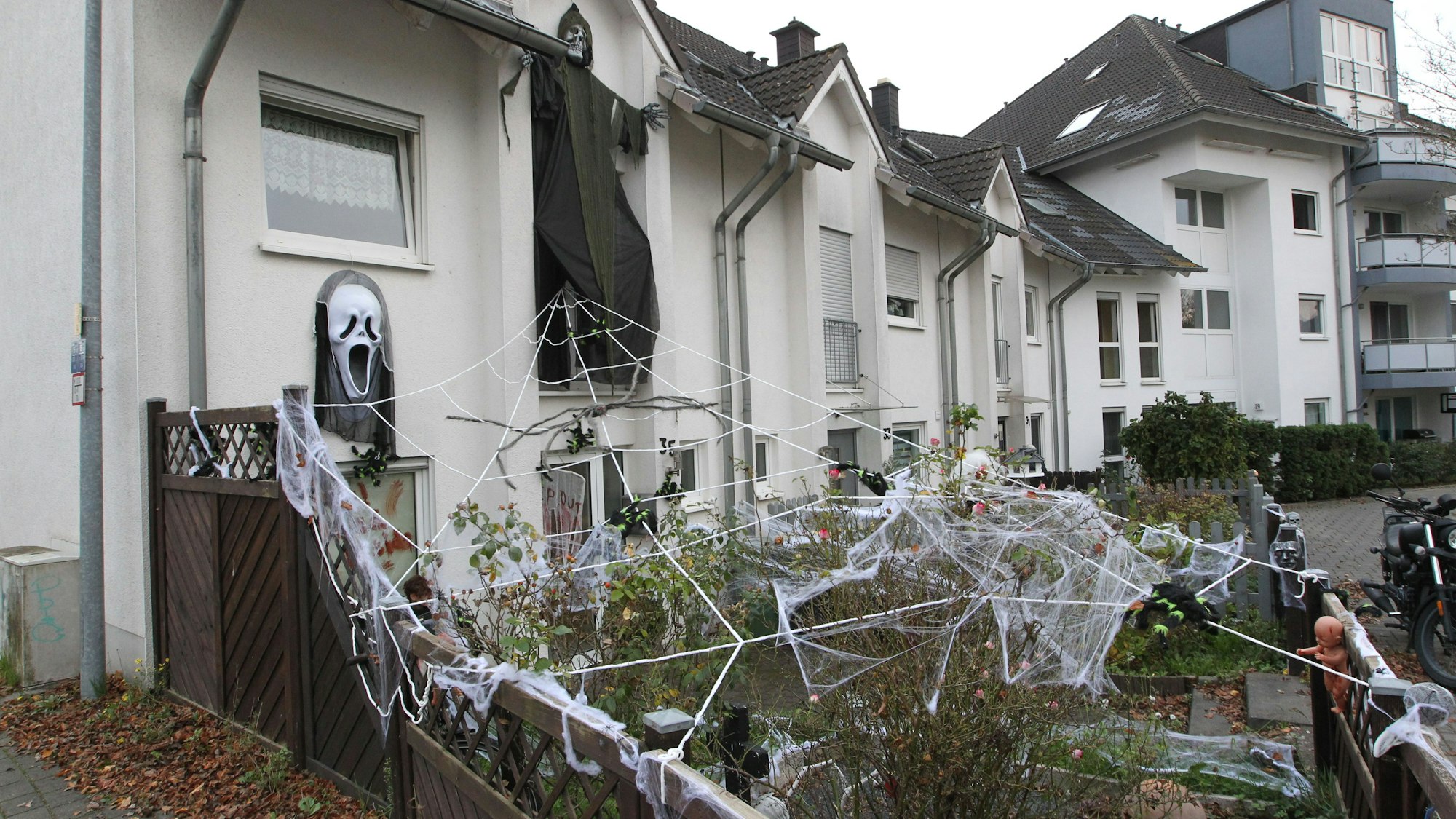 In Sankt Augustin-Meindorf ist der komplette Vorgarten zu einem Helloween-Haus umgestaltet worden.