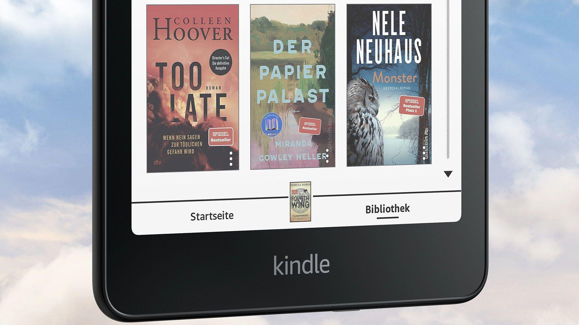 Bibliothek des neuen Kindles mit farbigen Buchcovern.