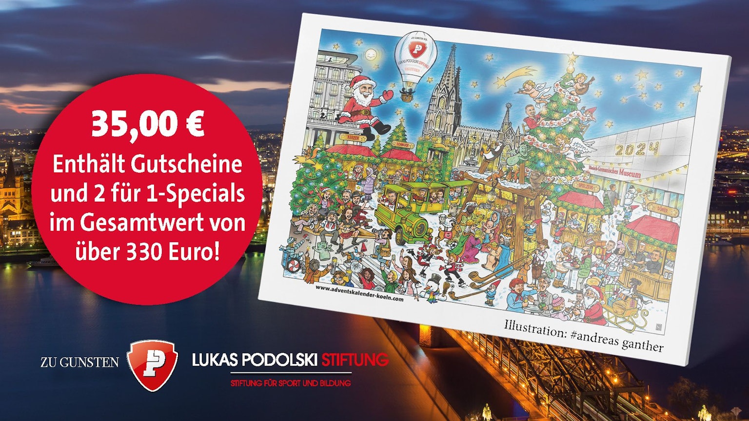 Kölner Adventskalender mit Störer auf dem ein Angebot platziert ist