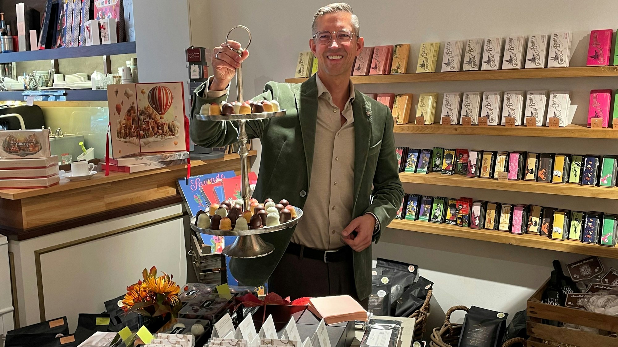 Marco Mühlberg in seinem Schokoladen auf der Gertrudenstraße.