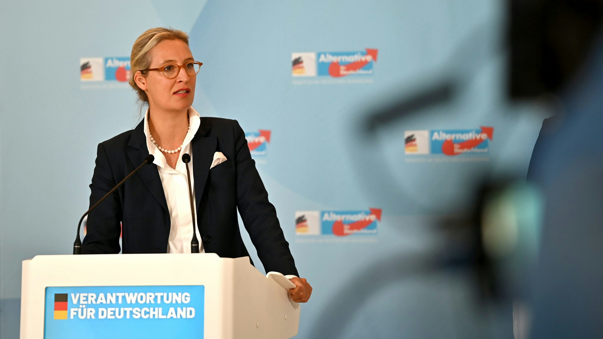 ARCHIV - 15.10.2024, Berlin: Alice Weidel, AfD-Bundesvorsitzende und Fraktionsvorsitzende der AfD, gibt ein Statement im Reichstag.