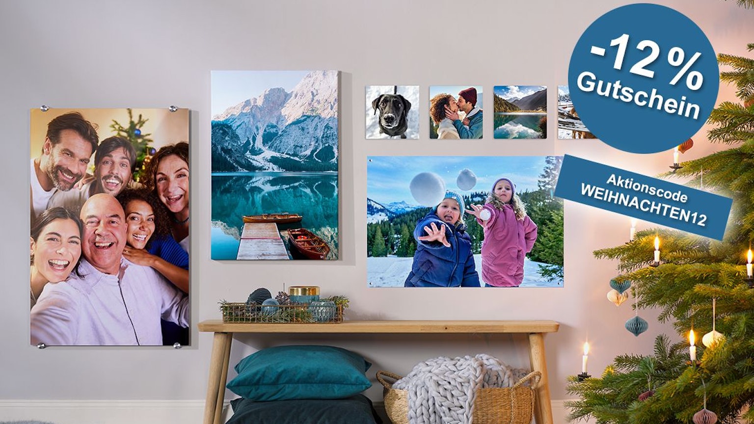 Fotowand in weihnachtlichem Hintergrund