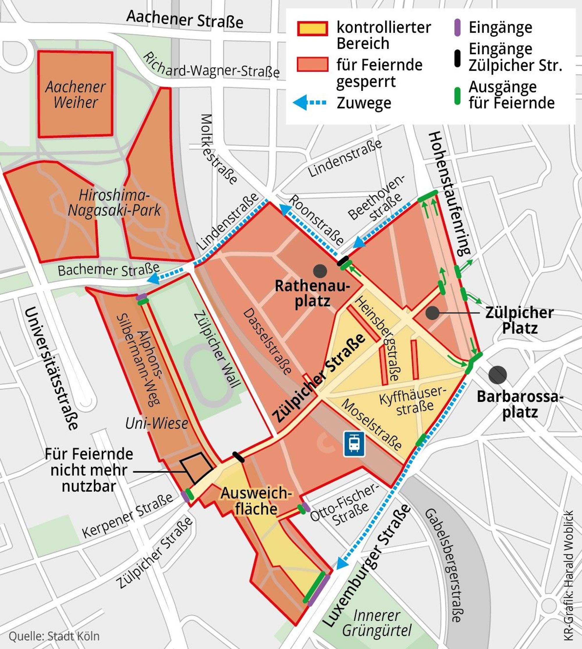 Das Sicherheitskonzept der Stadt für den Elften Elften im Kölner Uni-Viertel.