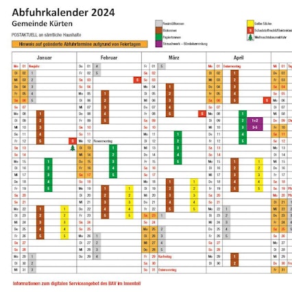 Das Foto zeigt den Müllkalender der Gemeinde Kürten