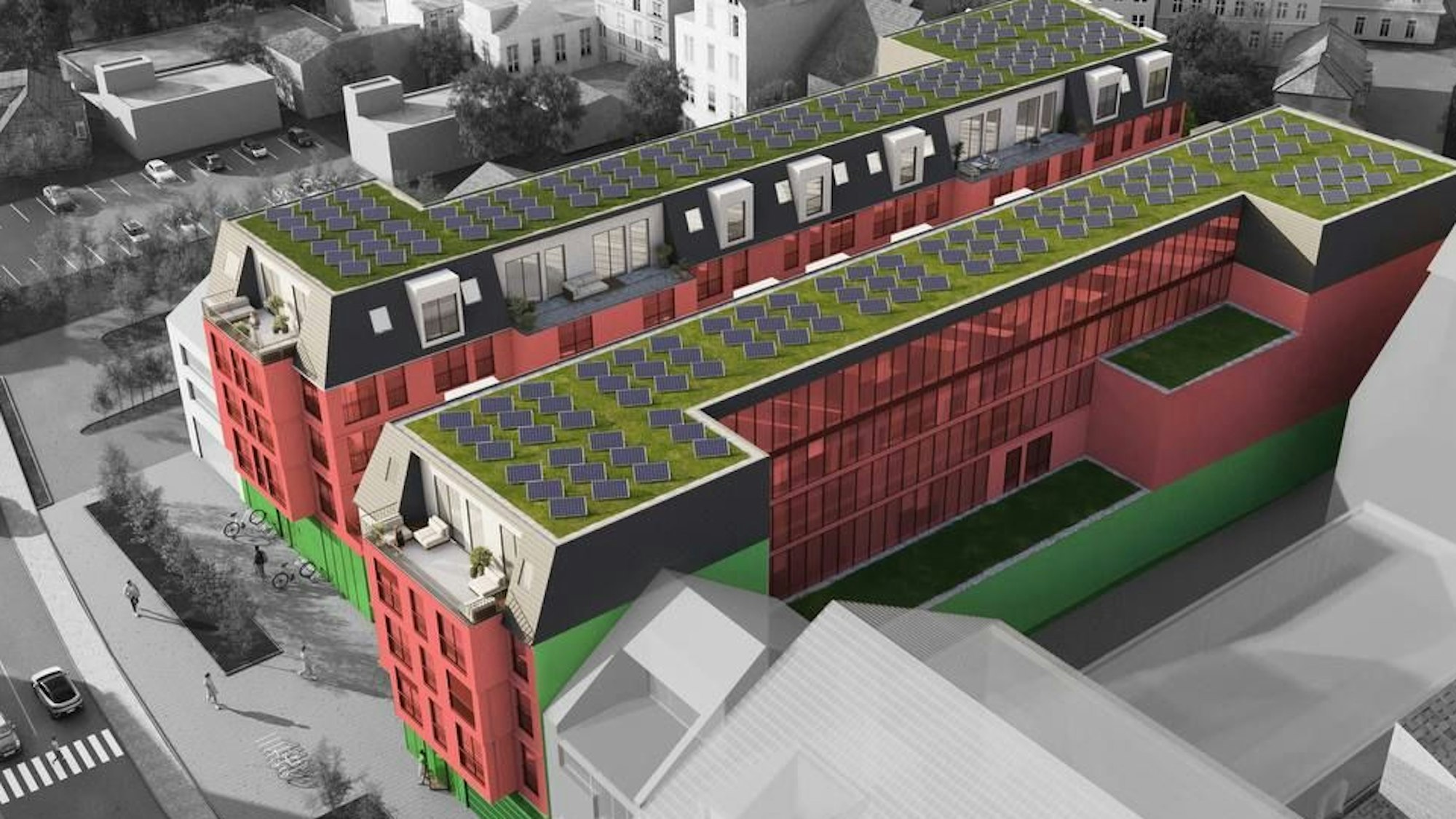 Eine Visualisierung zeigt den geplanten Neubau in der Bad Honnefer City.