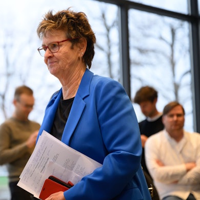 Sabine Zimmermann, Co-Vorsitzende des BSW Sachsen, vor einer Pressekonferenz im Sächsischen Landtag. (Archivbild)