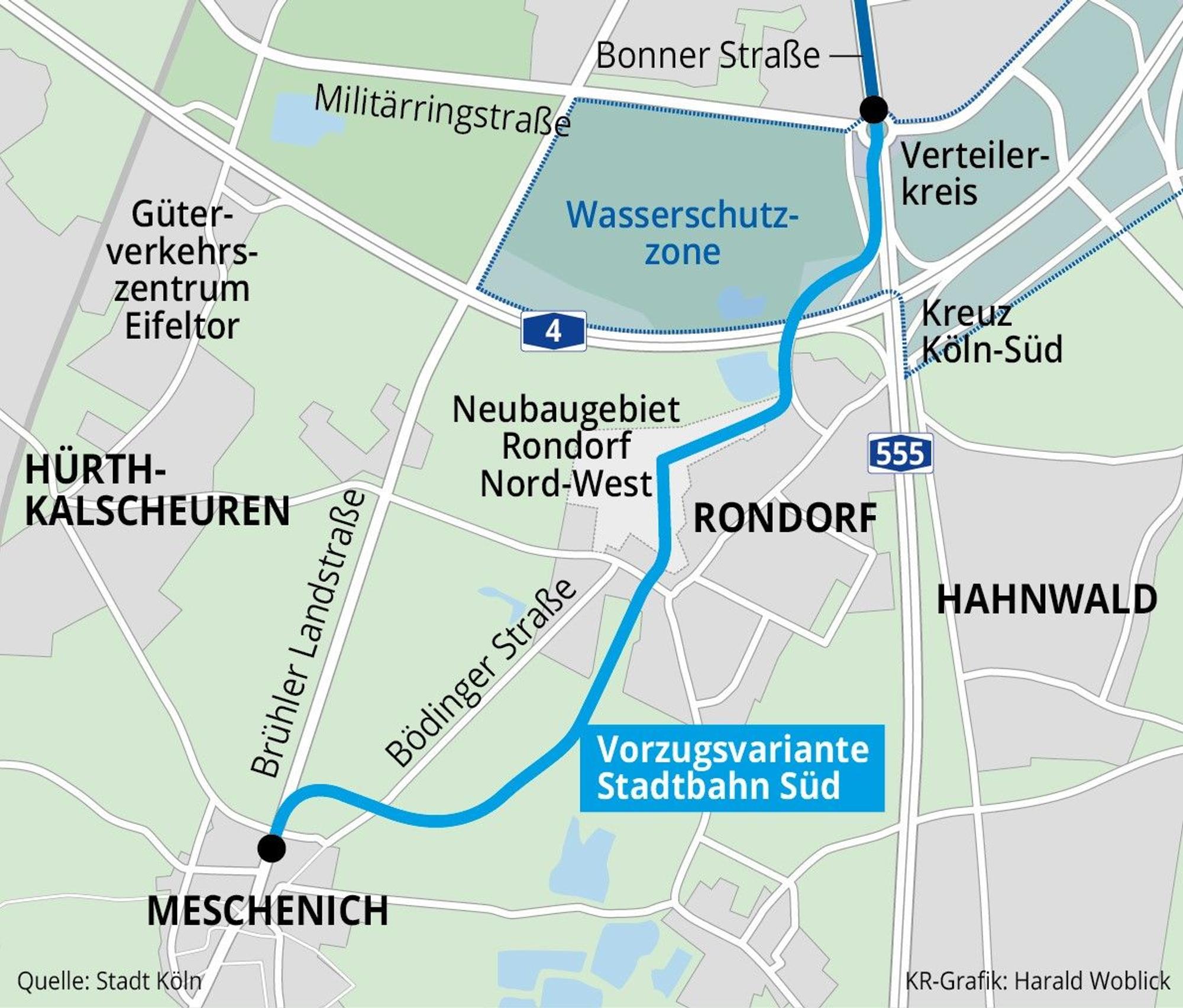Geplanter Verlauf der Stadtbahn Süd