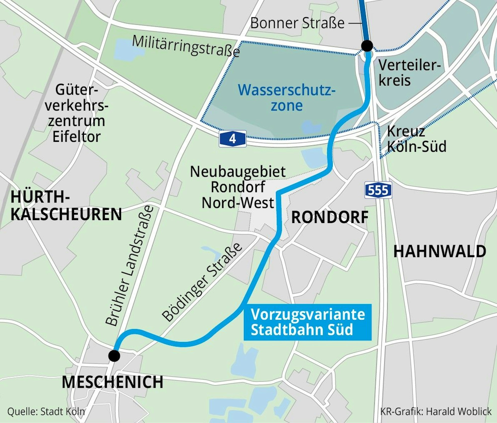 Geplanter Verlauf der Stadtbahn Süd