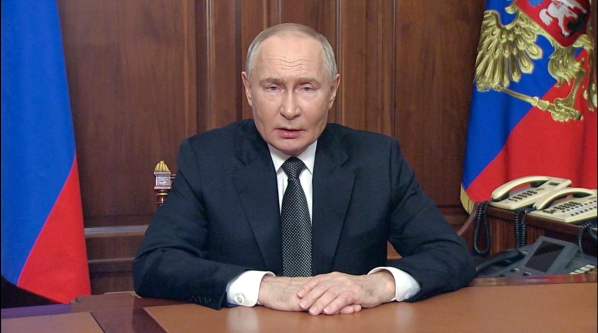 Kremlchef Wladimir Putin bei seiner TV-Ansprache am Donnerstagabend.