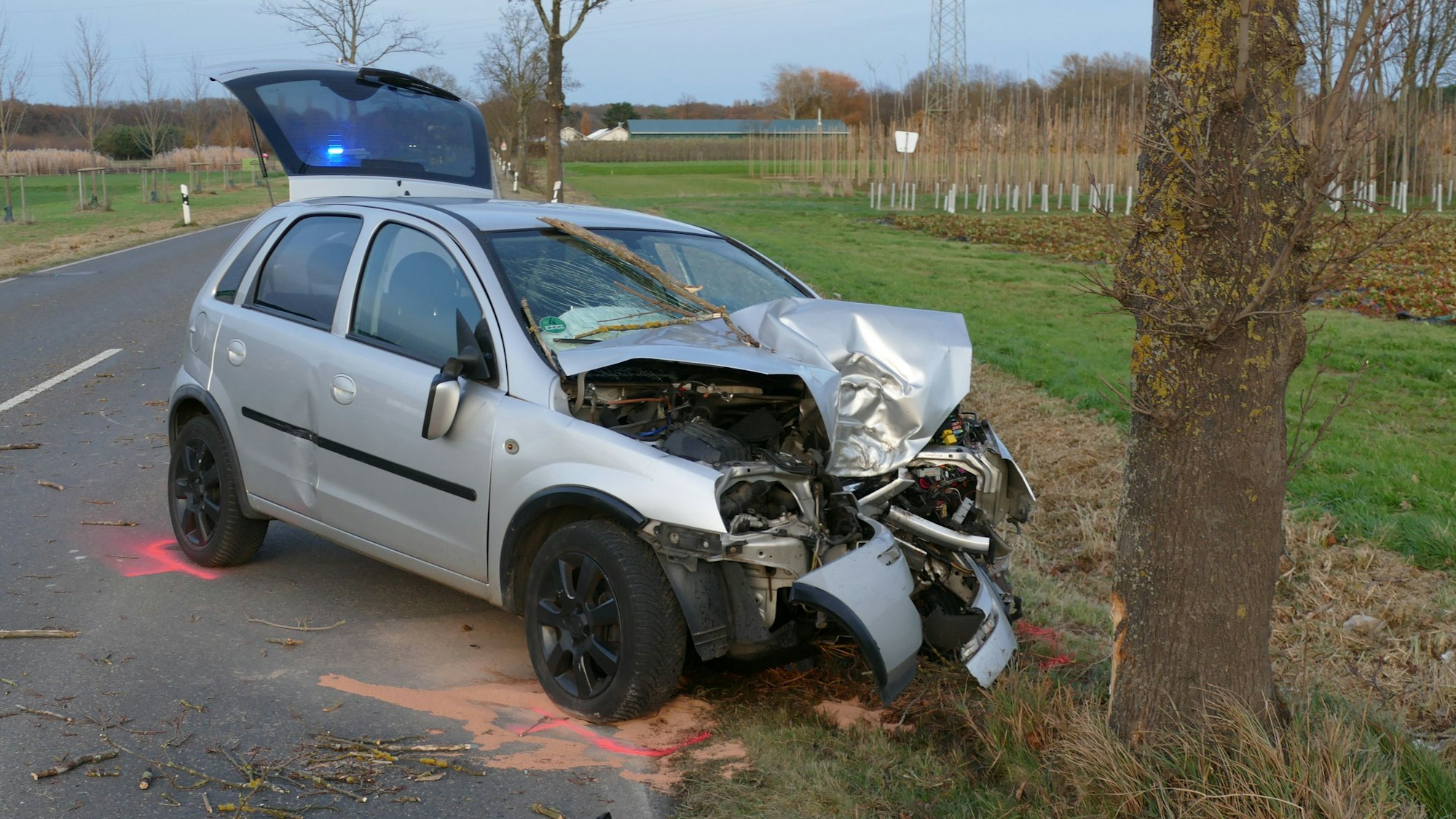 Der Opel Corsa war auf gerader Strecke gegen den Baum geprallt.