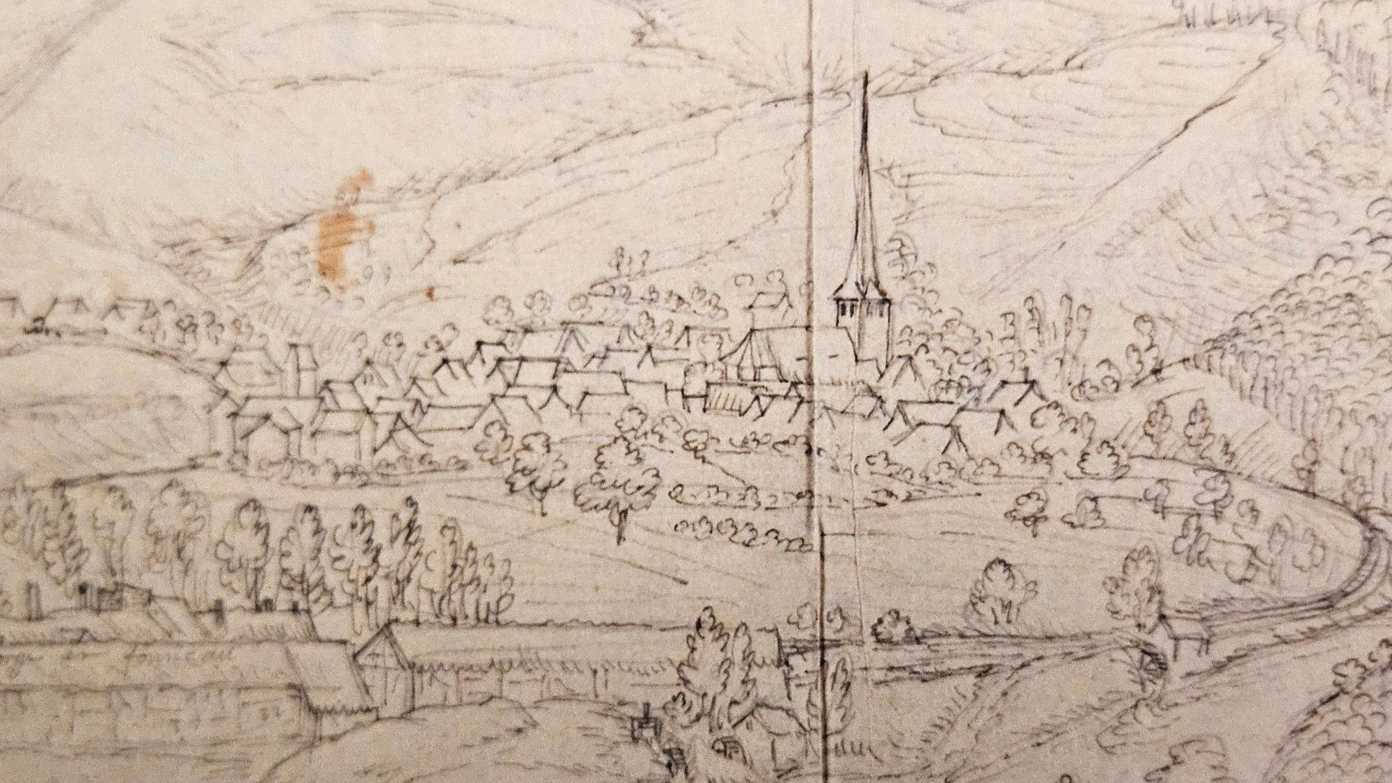 Die Skizze zeigt das Dorf Olef.