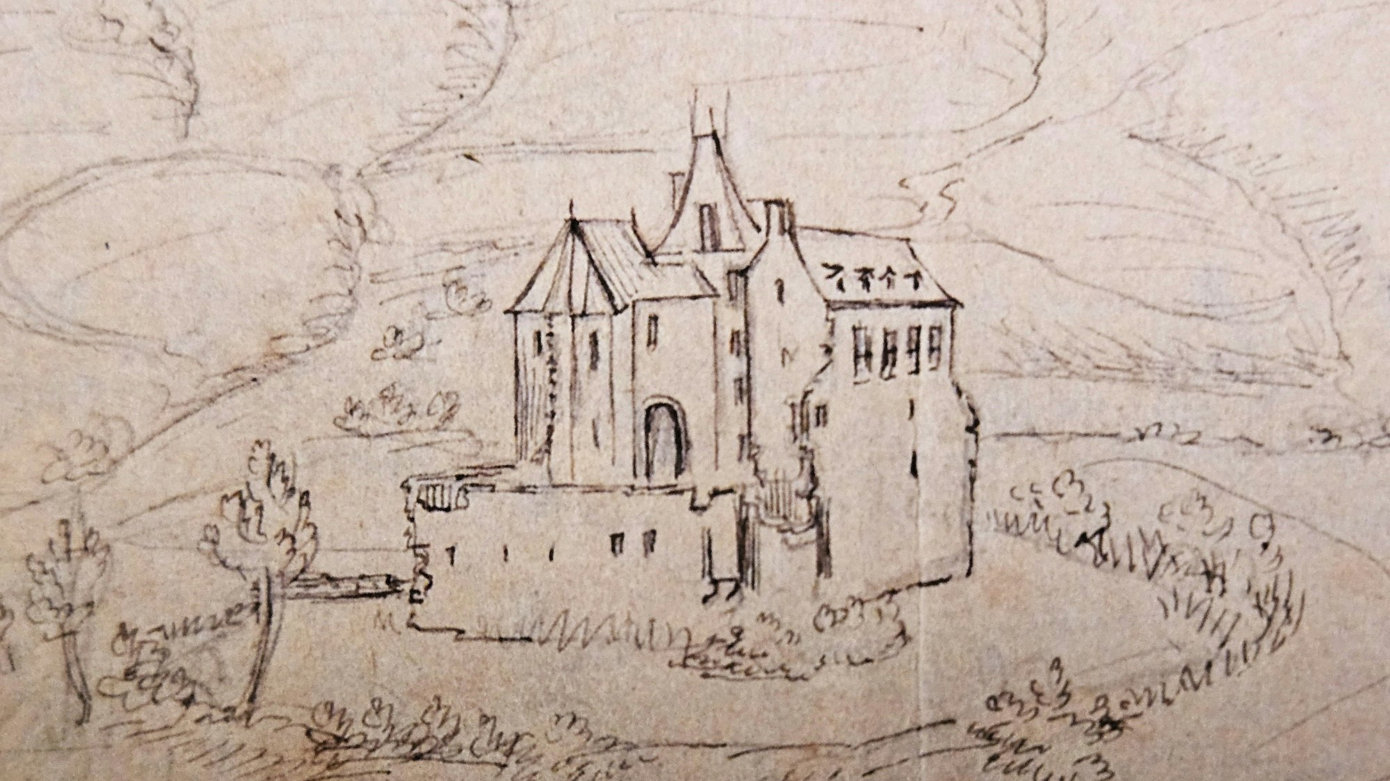 Die Skizze zeigt die Burg Mauel bei Gemünd.