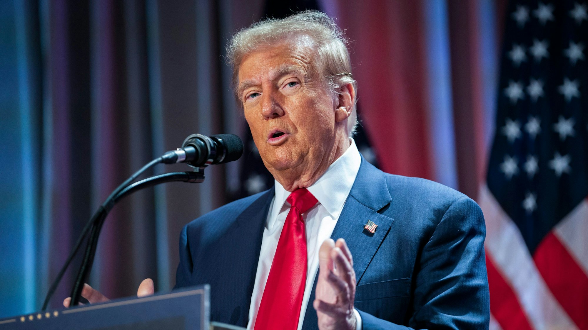 FILE - President-elect Donald Trump speaks during a meeting with the House GOP conference, Nov. 13, 2024, in Washington. (Allison Robbert/Pool via AP, File)