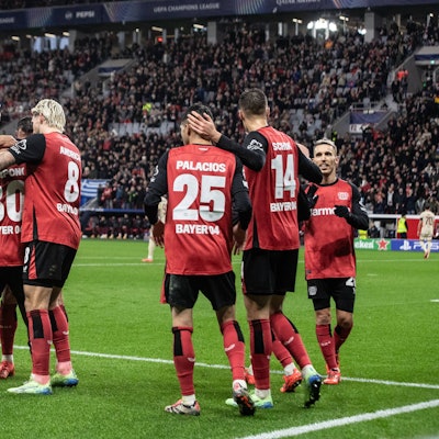 Bayer 04 Leverkusen im Jubel, 4:0.