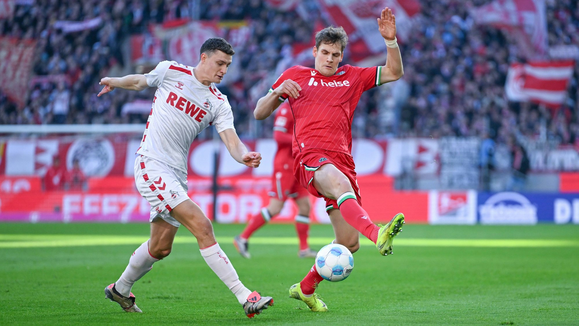 Eine starke Leistung zeigte Eric Martel als Sechser des 1. FC Köln gegen Enzo Leopold (r.) und Hannover 96.