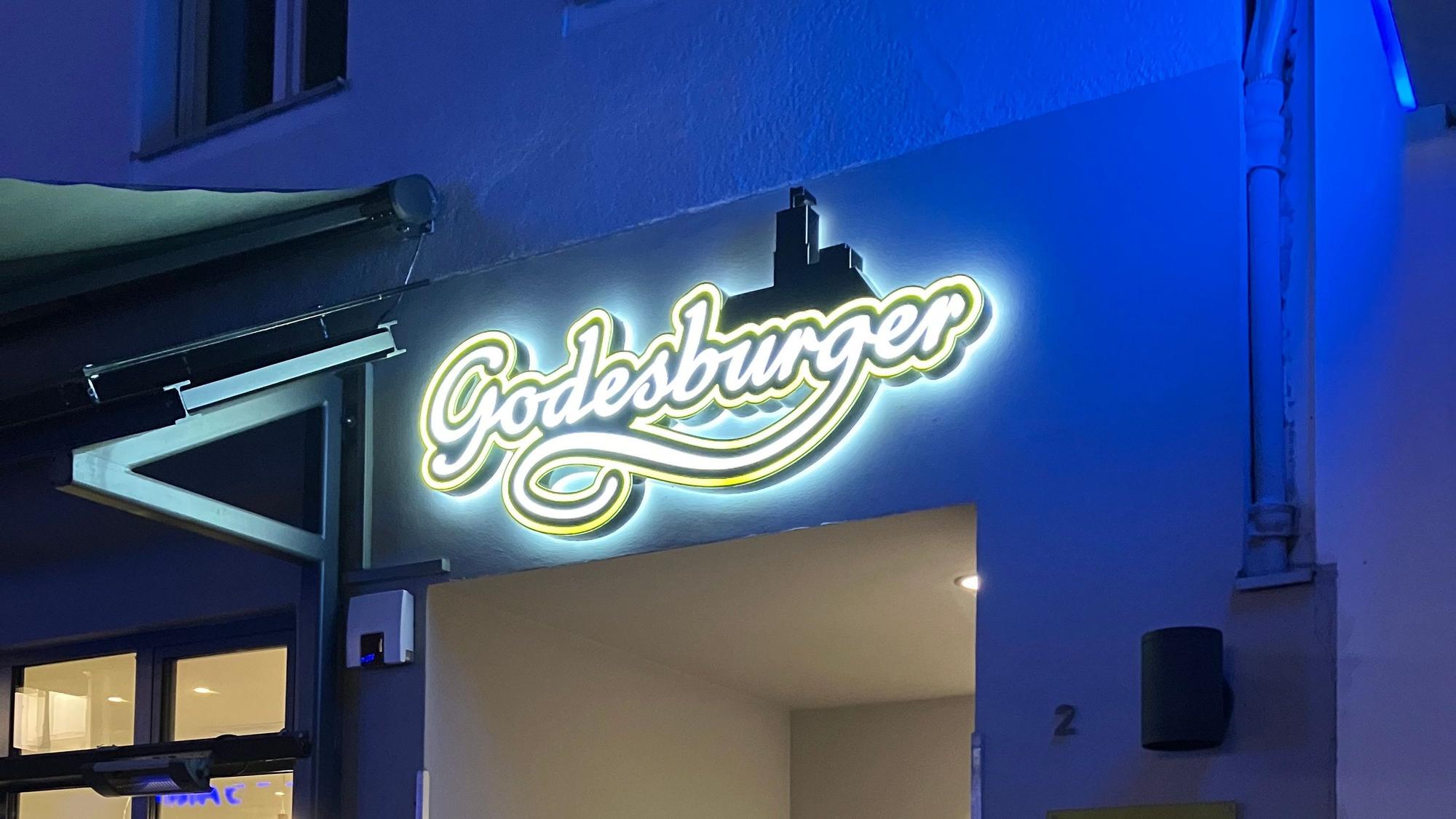 Eingang zum inklusiven Restaurant "Godesburger" in Bonn-Bad Godesberg.