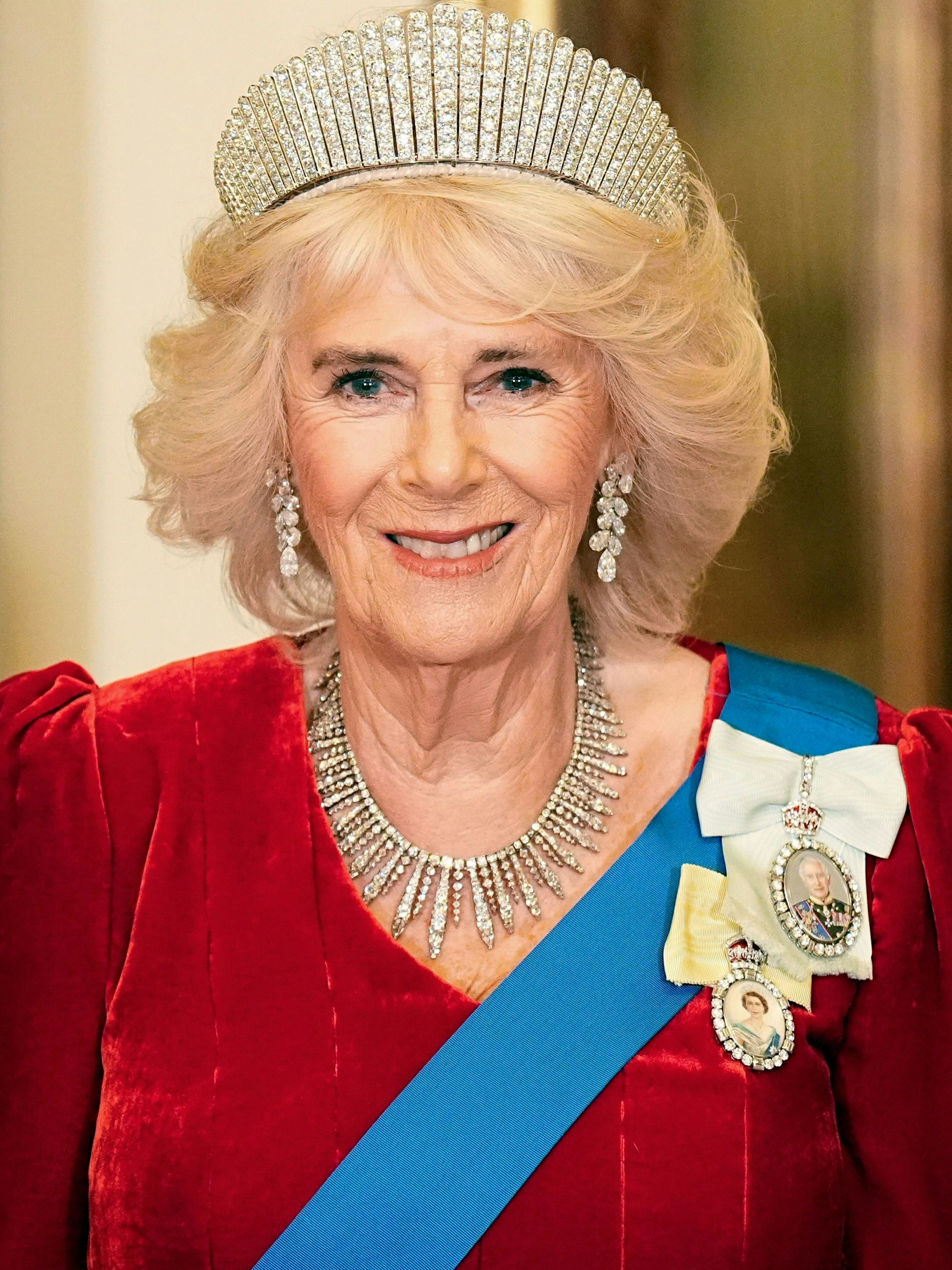 Königin Camilla vor dem Staatsbankett im Buckingham Palace in London.
