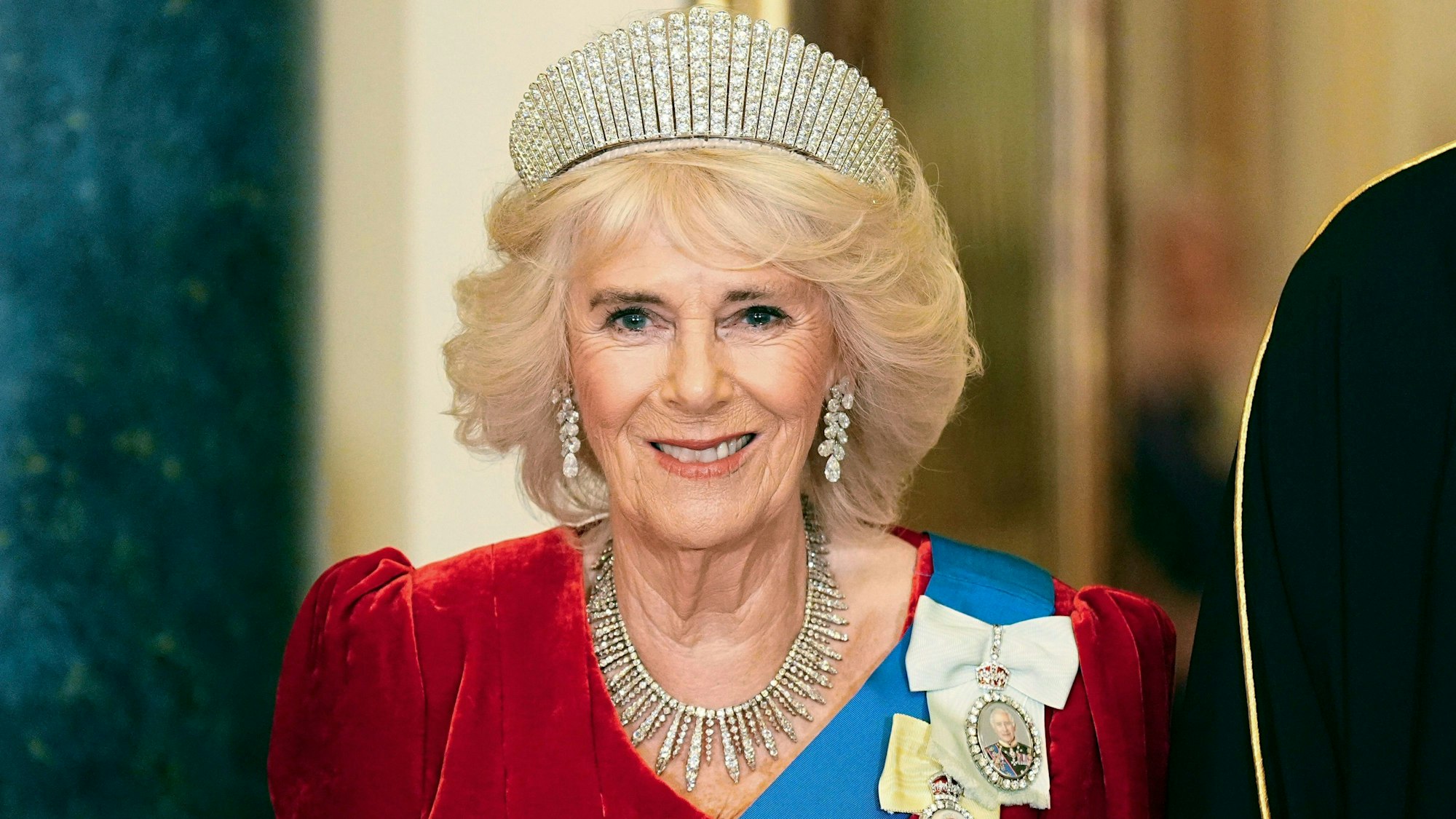 Königin Camilla vor dem Staatsbankett im Buckingham Palace in London.