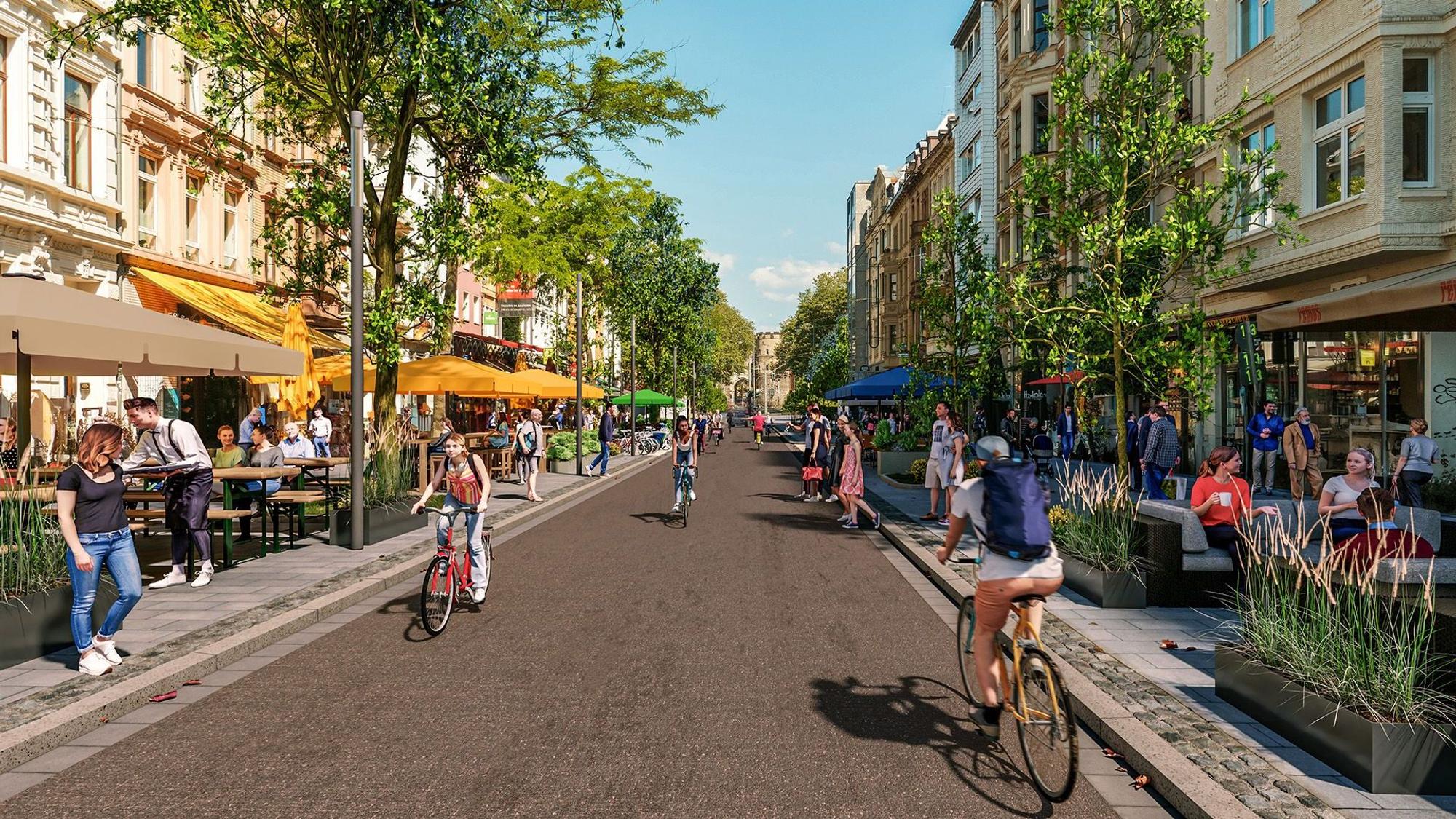 So könnte die Aachener Straße aussehen, wenn die Ost-West-Achse nach den Vorstellungen von CDU, SPD und FDP ausgebaut würde.