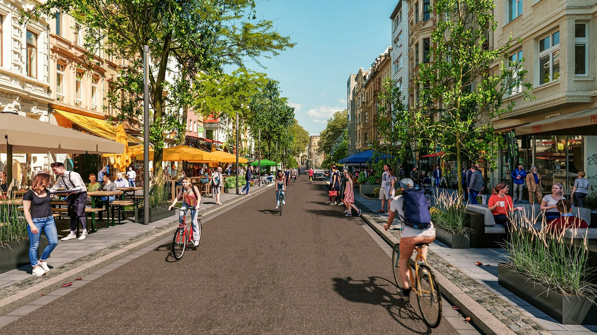 So könnte die Aachener Straße aussehen, wenn die Ost-West-Achse nach den Vorstellungen von CDU, SPD und FDP ausgebaut würde.