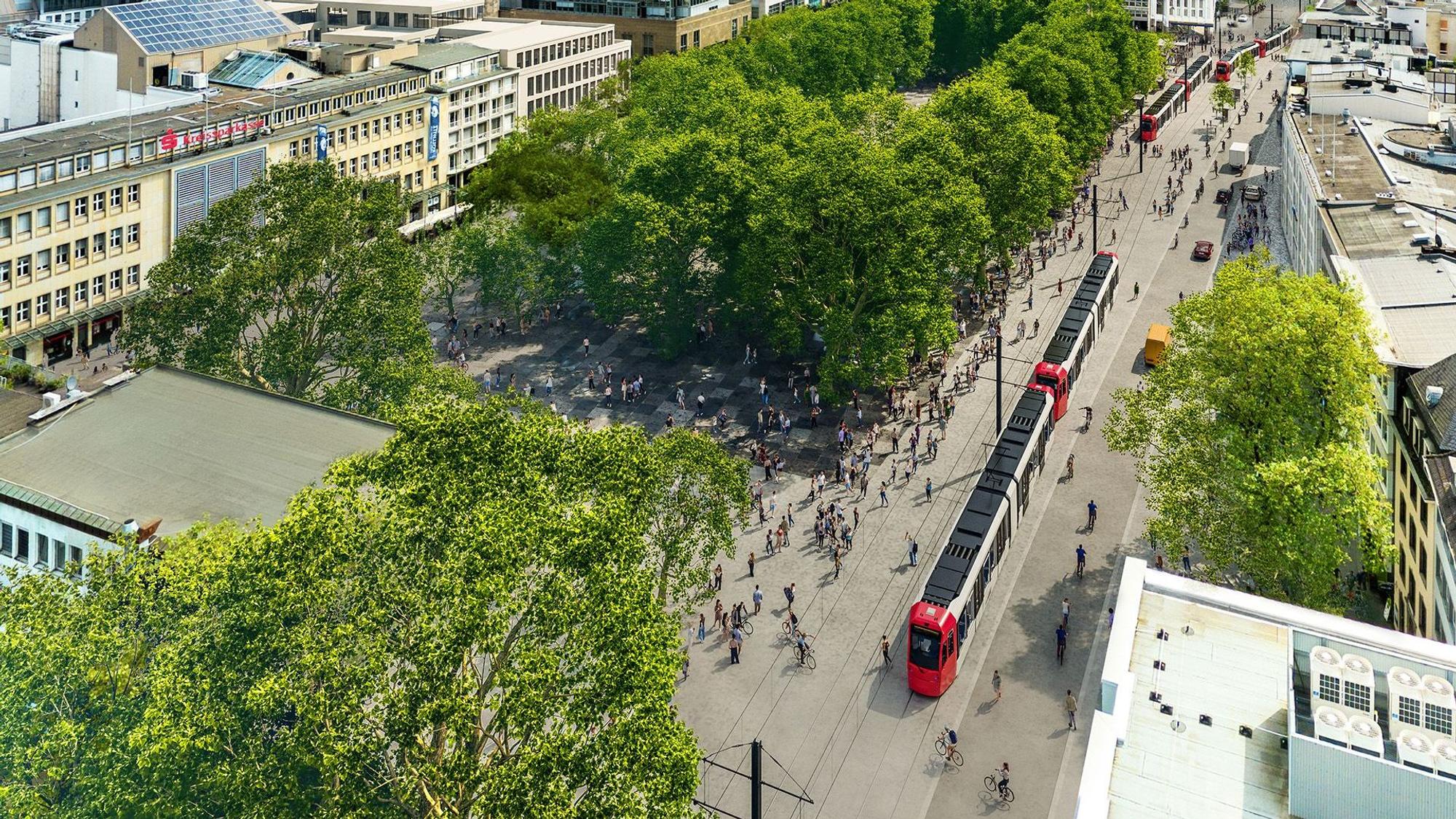 Die Visualisierung zeigt, wie der Neumarkt bei einer unterirdischen Führung der Linie 1 aussehen könnte.
