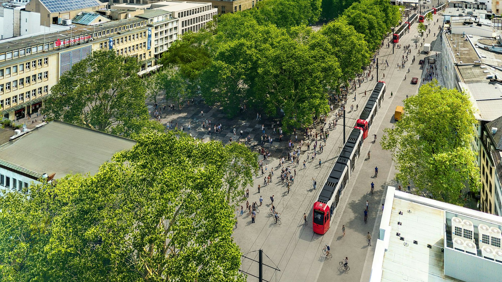 90 Meter lange Bahnen sollen künftig auf der Ost-West-Achse durch die Stadt fahren, entweder ober- oder unterirdisch.