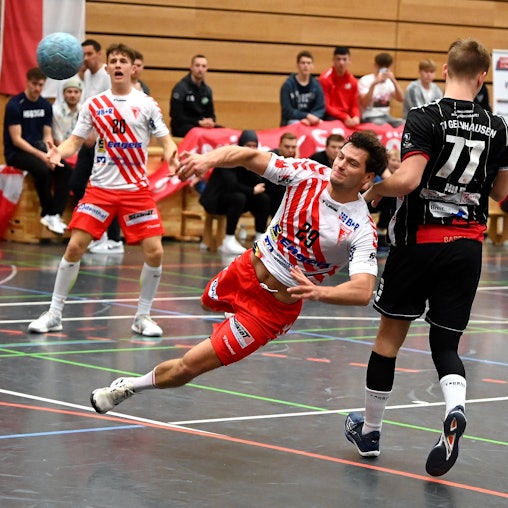 21.10.2023-Handball-Longericher SC Köln-TV Gelnhausen
links vorne: Lukas Martin Schulz (Longerich)
Foto: Uli Herhaus