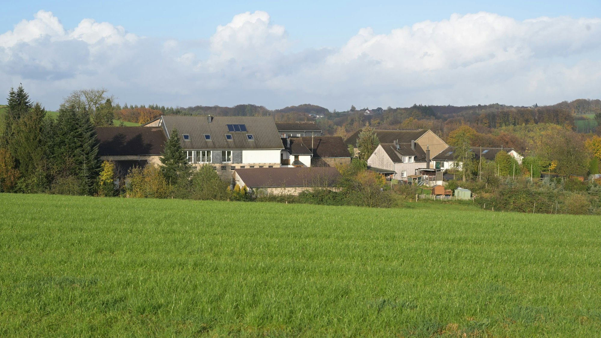 Die Hofschaft Hochscherf liegt mitten in Wiesen und Wäldern.