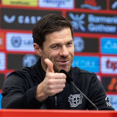 Leverkusens Cheftrainer Xabi Alonso auf der Pressekonferenz vor dem Heimspiel gegen den SC Freiburg.