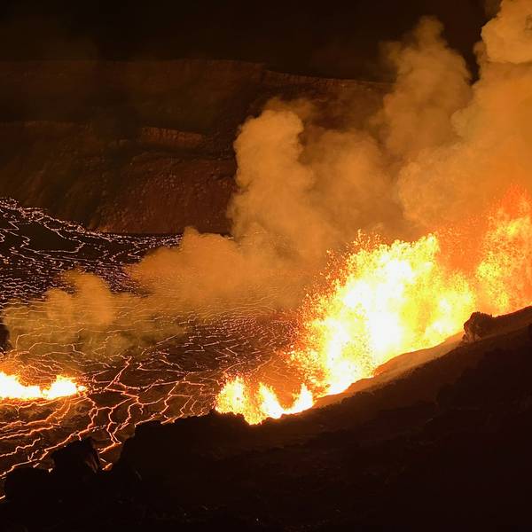 In this photo provided by the U.S. Geological Survey, an eruption takes place on the summit of the Kilauea volcano in Hawaii, Monday, Dec. 23, 2024. (N. Deligne/U.S. Geological Survey via AP)