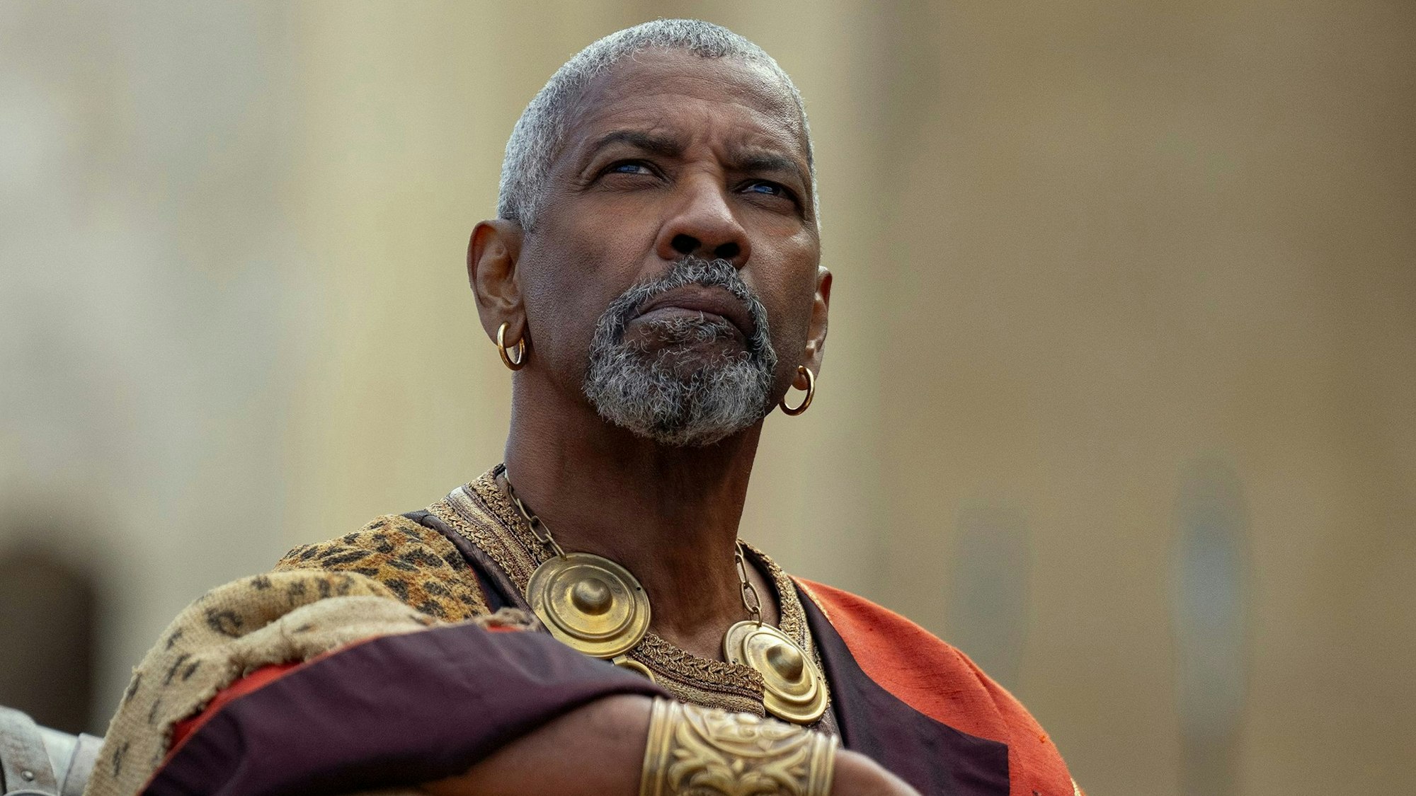 This image released by Paramount Pictures shows Denzel Washington in a scene from "Gladiator II." (Aidan Monaghan/Paramount Pictures via AP)