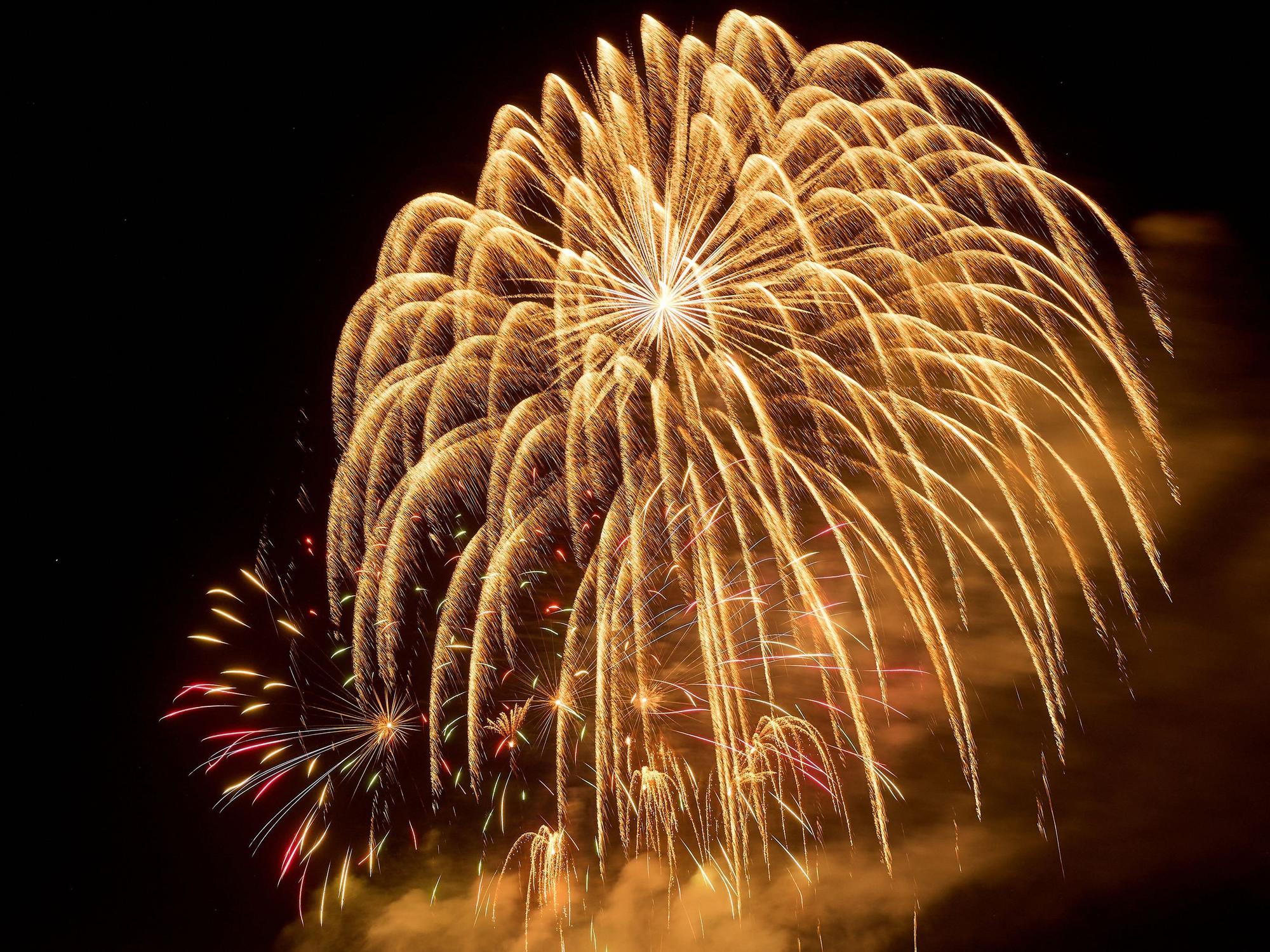 Das Foto zeigt Ein Feuerwerk am nächtlichen Himmel.