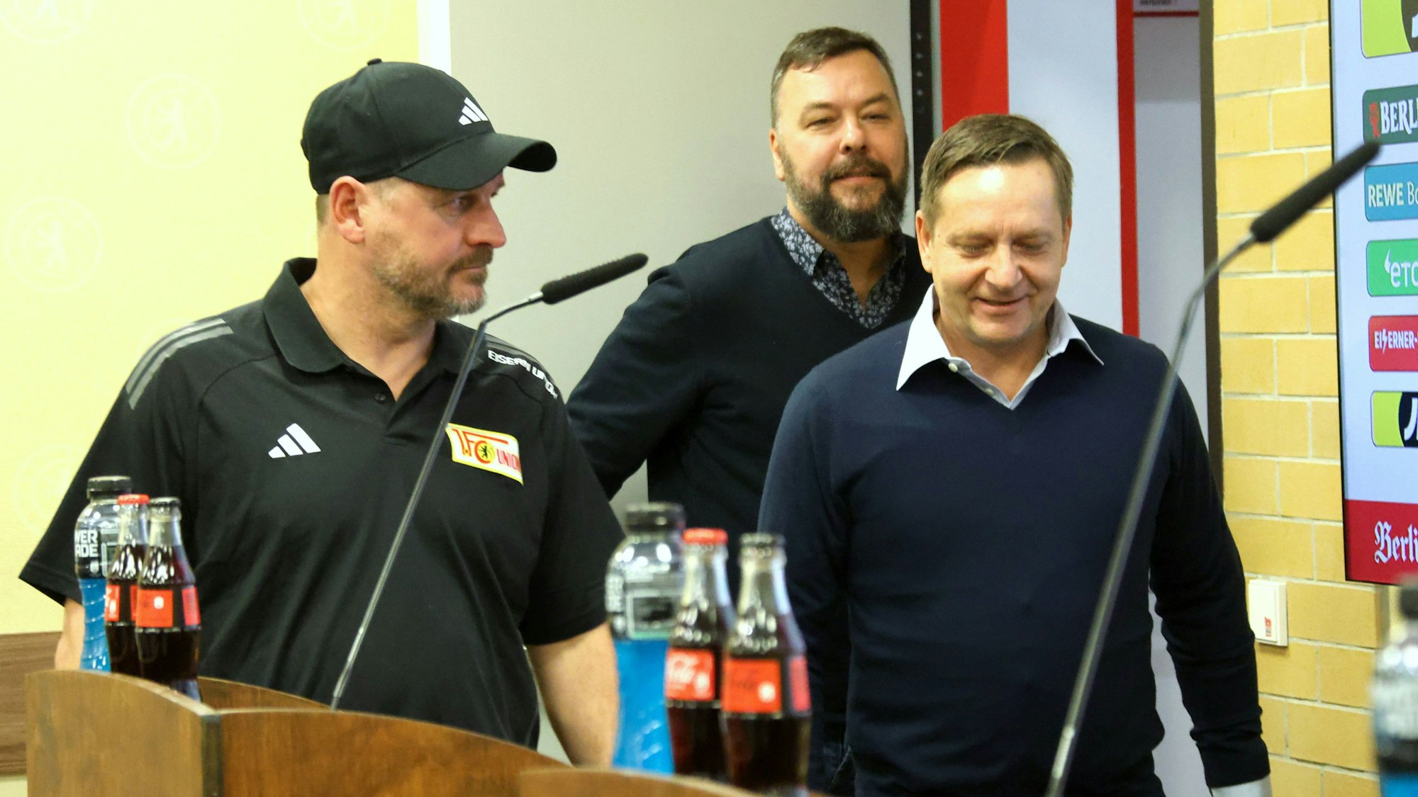 Steffen Baumgart und Horst Heldt auf der Union-PK.