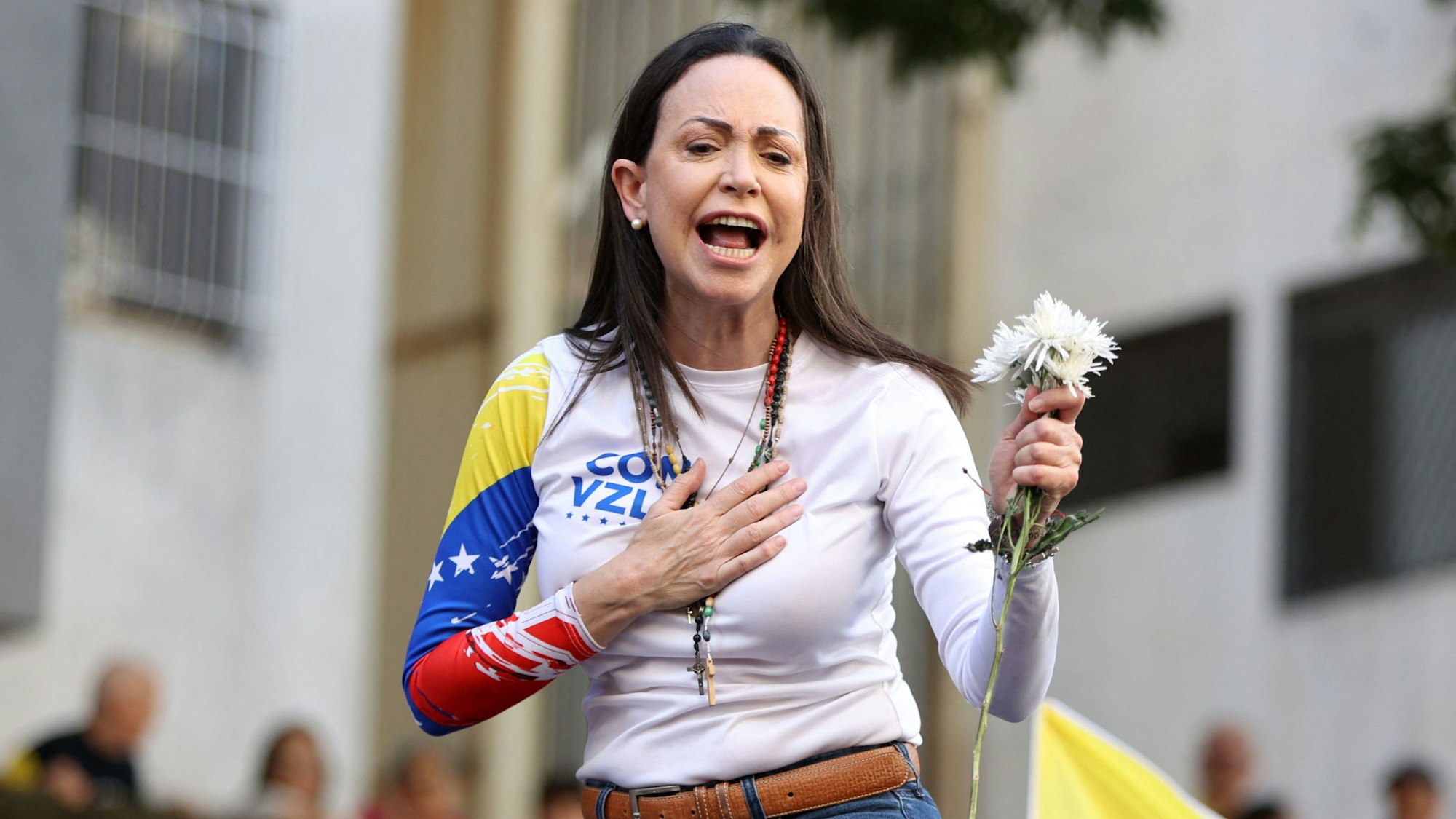 Das Bild zeigt Maria Corina Machado aus Venezuela. Foto: Pedro Mattey/AFP.