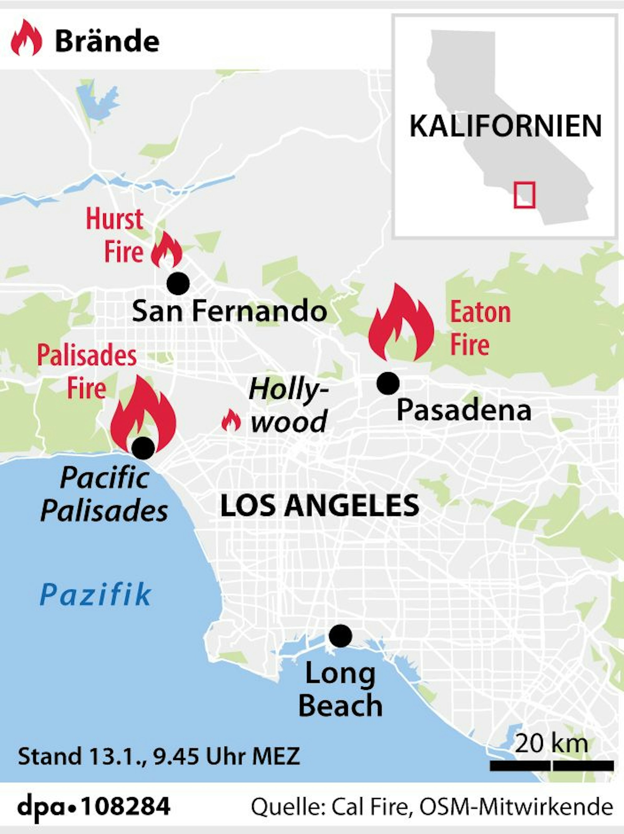 Grafik zu den Waldbränden bei Los Angeles