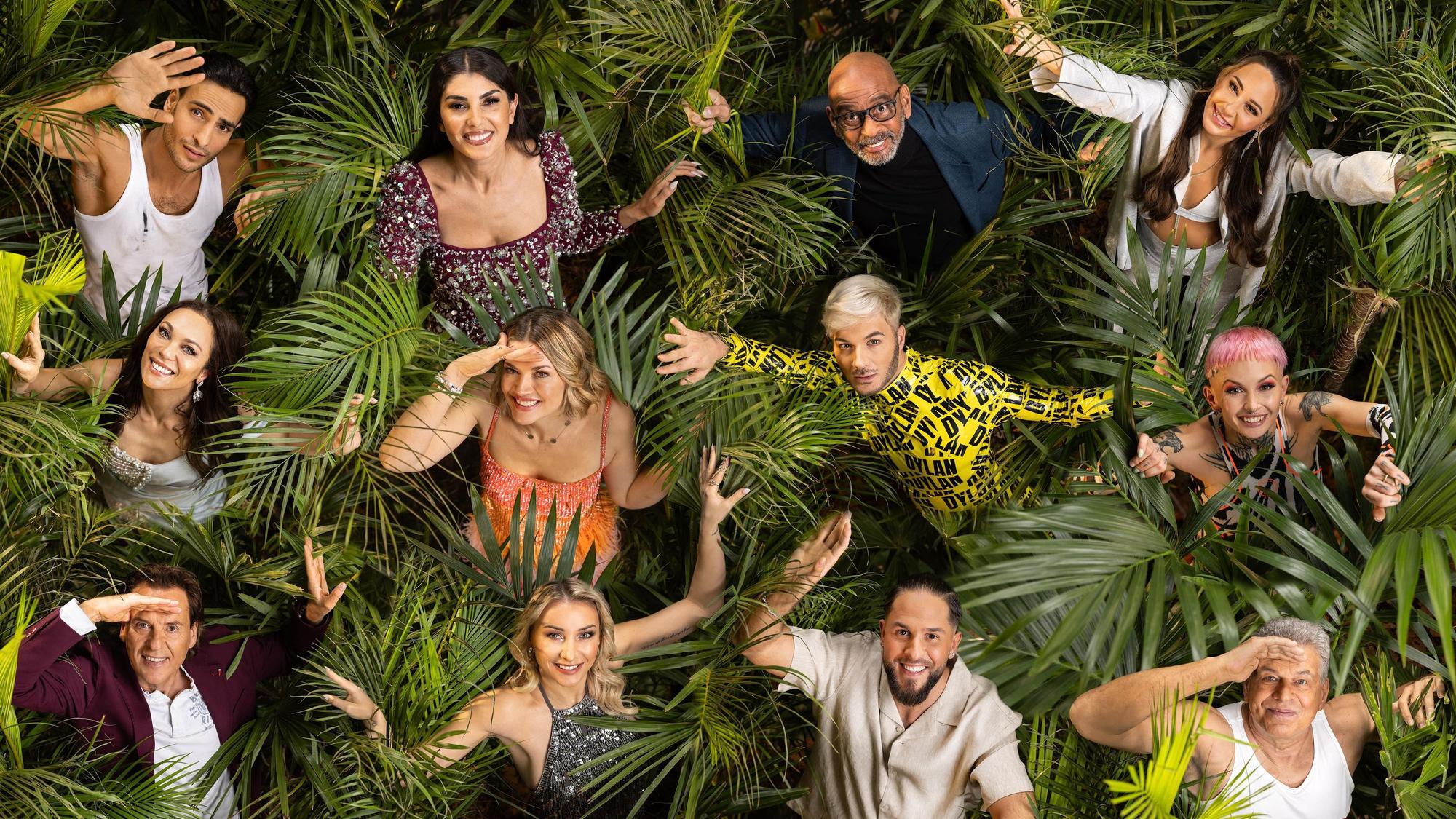 V.l.n.r.: Timur Ülker, Yeliz Koc, Pierre Sanoussi-Bliss, Alessia Herren, Lilly Becker, Nina Bott, Sam Dylan, Edith Stehfest, Jörg Dahlmann, Anna-Carina Woitschack, Maurice Dziwak und Jürgen Hingsen sind 2025 bei „Ich bin ein Star – Holt mich hier raus!“ dabei.