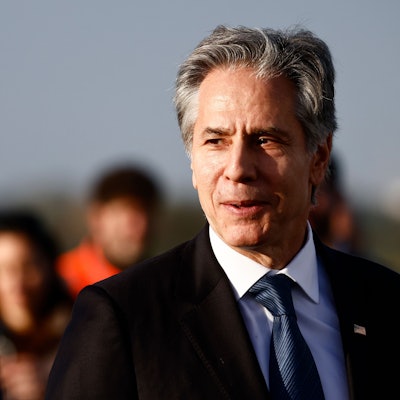 US-Außenminister Antony Blinken fliegt vom Flughafen Ciampino G.B. Pastelle in der Nähe von Rom ab.