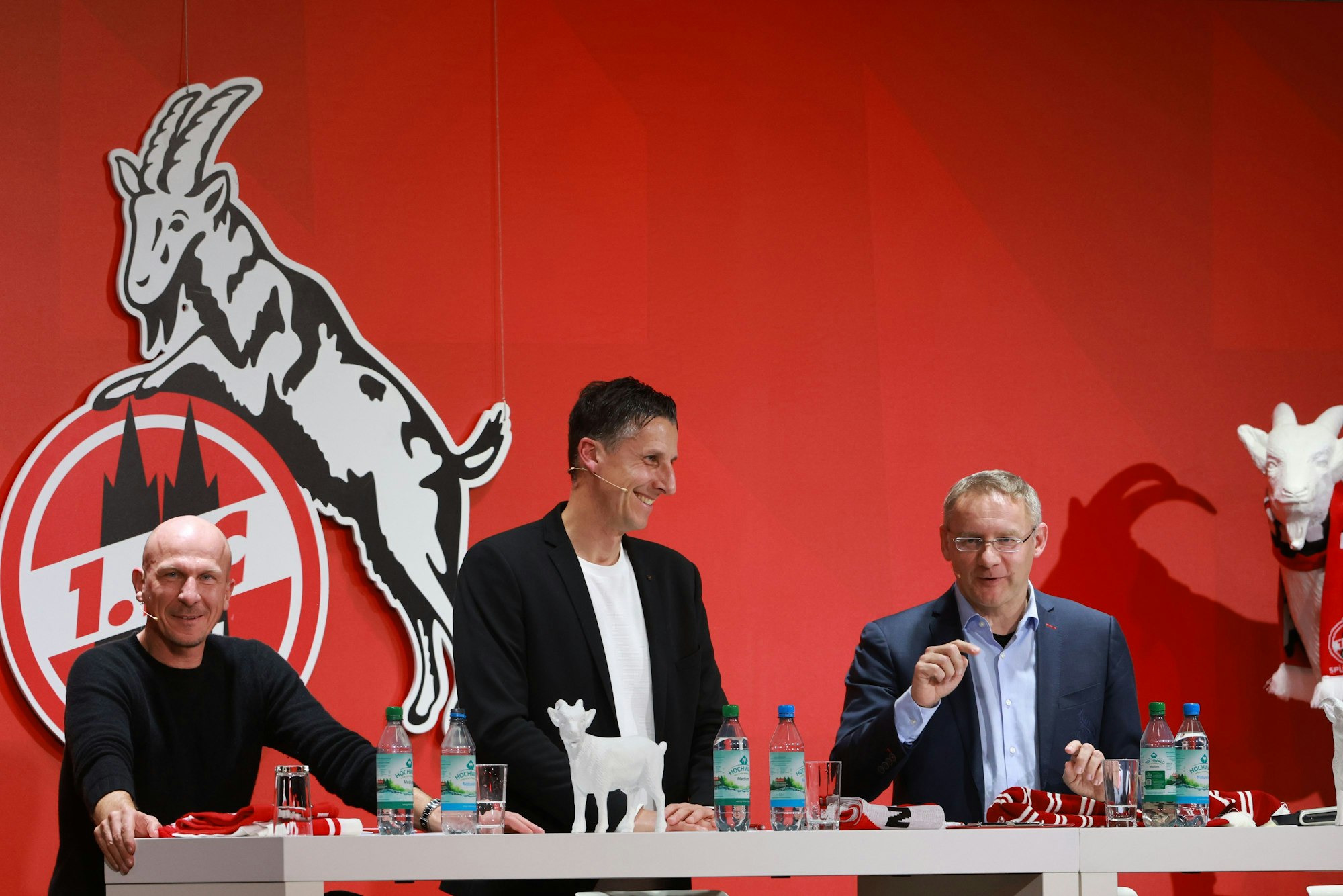 1. FC Köln, MMC-Studios, Mitgliederstammtisch, von links: Gerhard Struber, Christian Keller, eckhard Sauren (1. FC Köln), 15.01.2025, Bild: Herbert Bucco