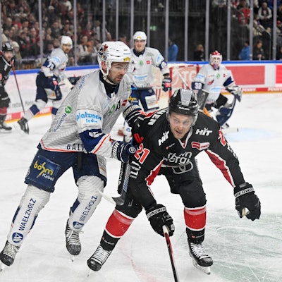 Stürmer Juhani Tyrväinen (vorne) und den Kölner Haien sitzt die Konkurrenz im Nacken.