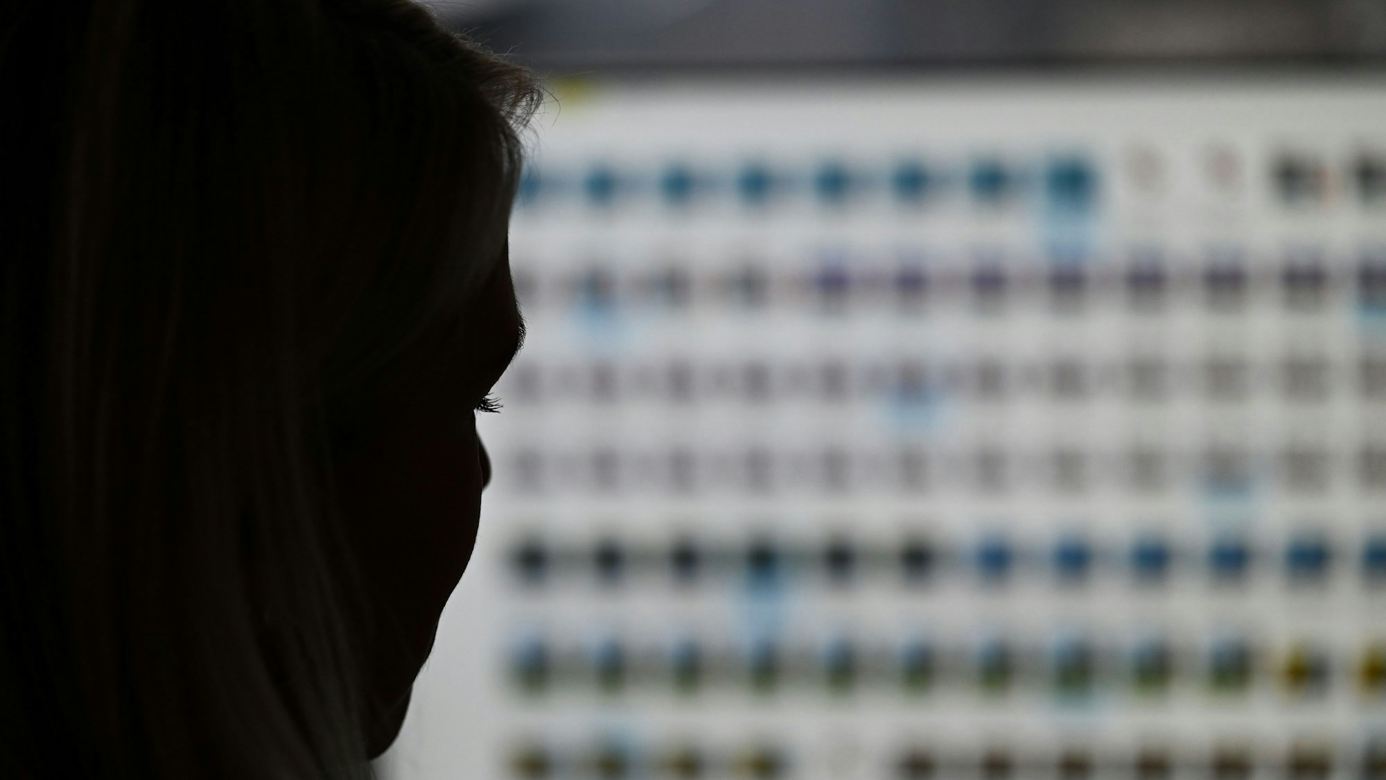 28.11.2022, Hessen, Wiesbaden: Eine Ermittlerin der Besonderen Aufbauorganisation BAO Fokus (Fallübergreifende Organisationsstruktur gegen Kinderpornografie und sexuellen Missbrauch von Kindern) sitzt im Landeskriminalamt Hessen vor einem Monitor mit Fotodateien. Vor einem Pariser Schwurgericht hat der Prozess gegen einen Mann begonnen, der Hunderte Vergewaltigungen von Mädchen auf den Philippinen in Auftrag gegeben und an seinem Computer direkt per Livestream verfolgt haben soll. (zu dpa: «Sexueller Kindesmissbrauch: Polizei durchsucht wieder Häuser») Foto: Arne Dedert/dpa +++ dpa-Bildfunk +++