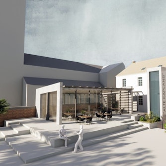 Eine Visualisierung zeigt den Entwurf der Alten Kaplanei mit Wintergarten und Aufzug.