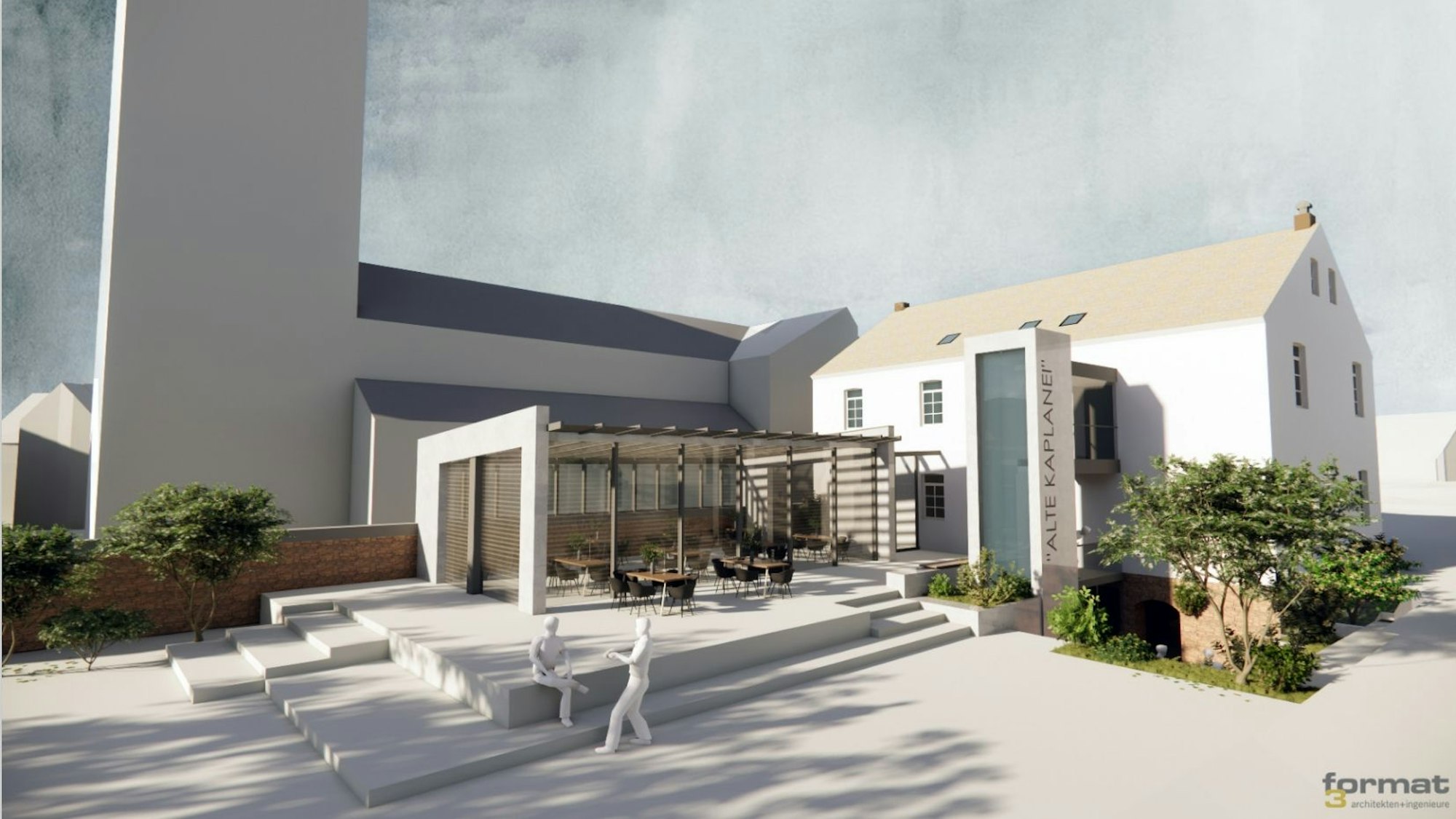 Eine Visualisierung zeigt den Entwurf der Alten Kaplanei mit Wintergarten und Aufzug.