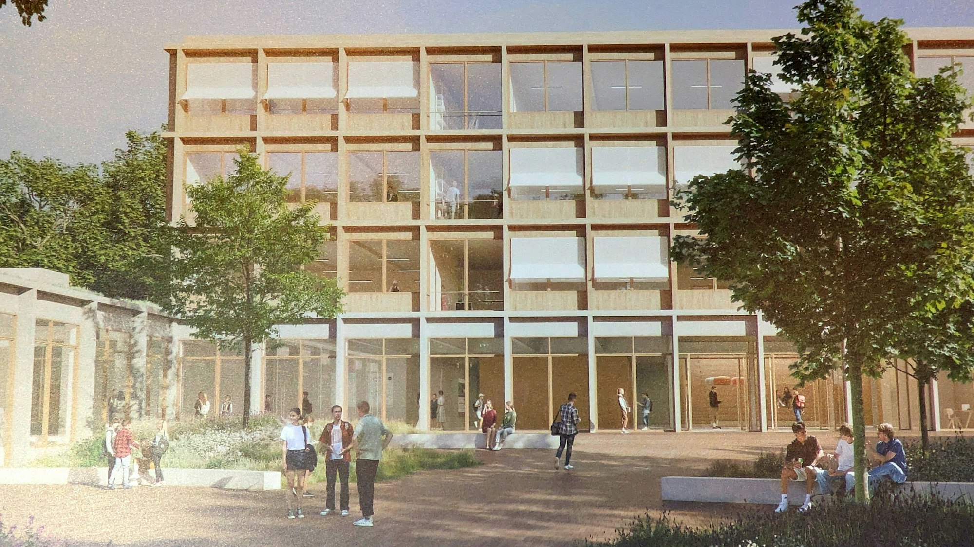 So könnte der Neubau für das Gymnasium Alfter nach den Vorstellungen des Berliner Architekturbüros Sehw aussehen.