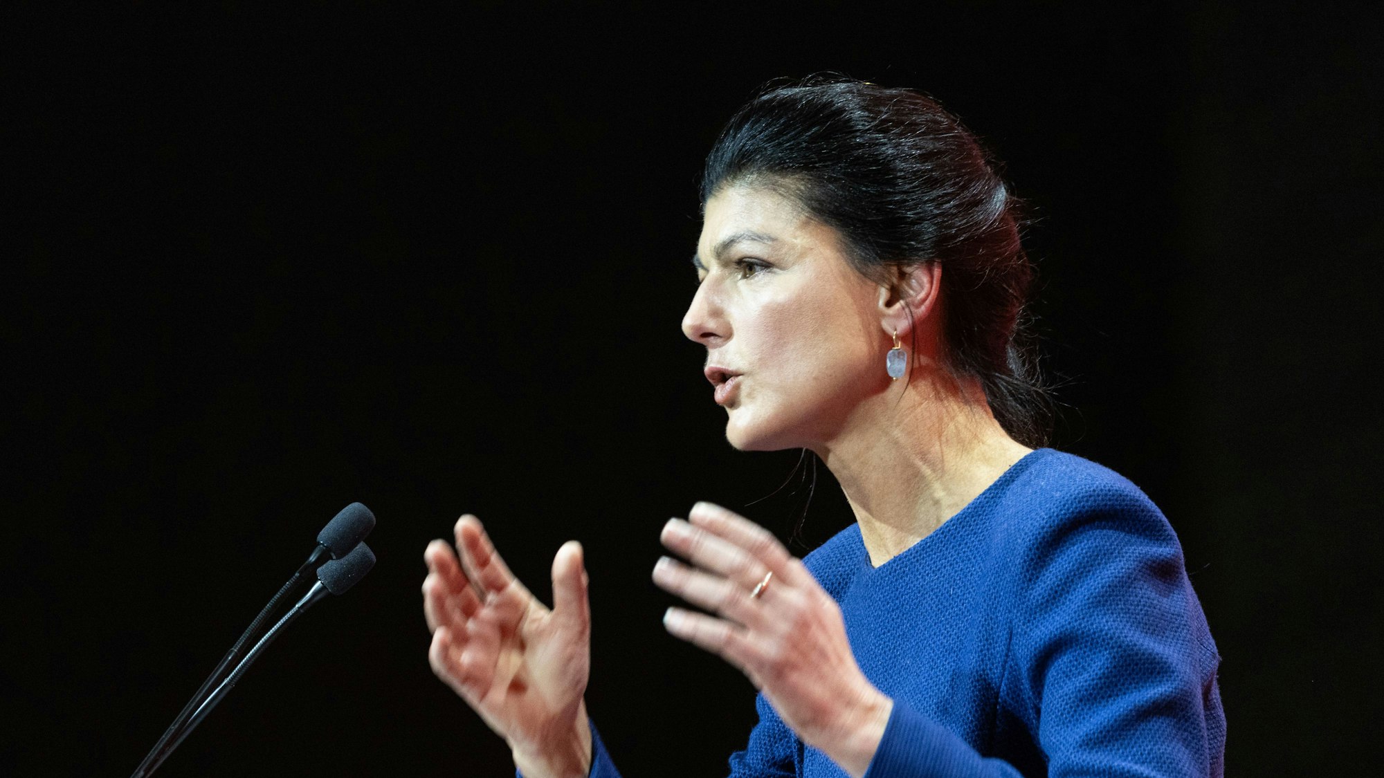 Sahra Wagenknecht, Kanzlerkandidatin und Bundesvorsitzende des Bündnis Sahra Wagenknecht BSW, spricht auf dem Bundesparteitag. (Archivbild)