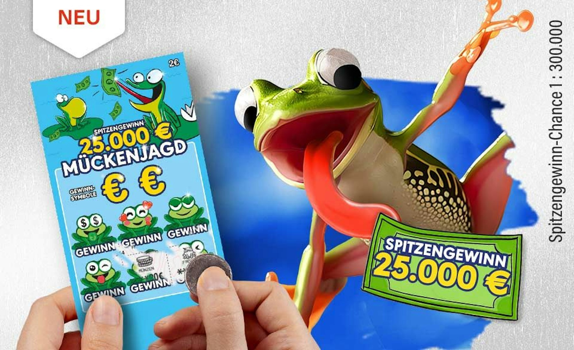 Das neue Rubbellos „Mückenjagd“ von WestLotto bietet einen Spitzengewinn in Höhe von 25.000 Euro. Erhältlich in den WestLotto-Annahmestellen, in der WestLotto-App und online unter www.westlotto.de.