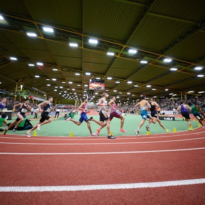 Das Bild zeigt Läufer auf einer Laufbahn.