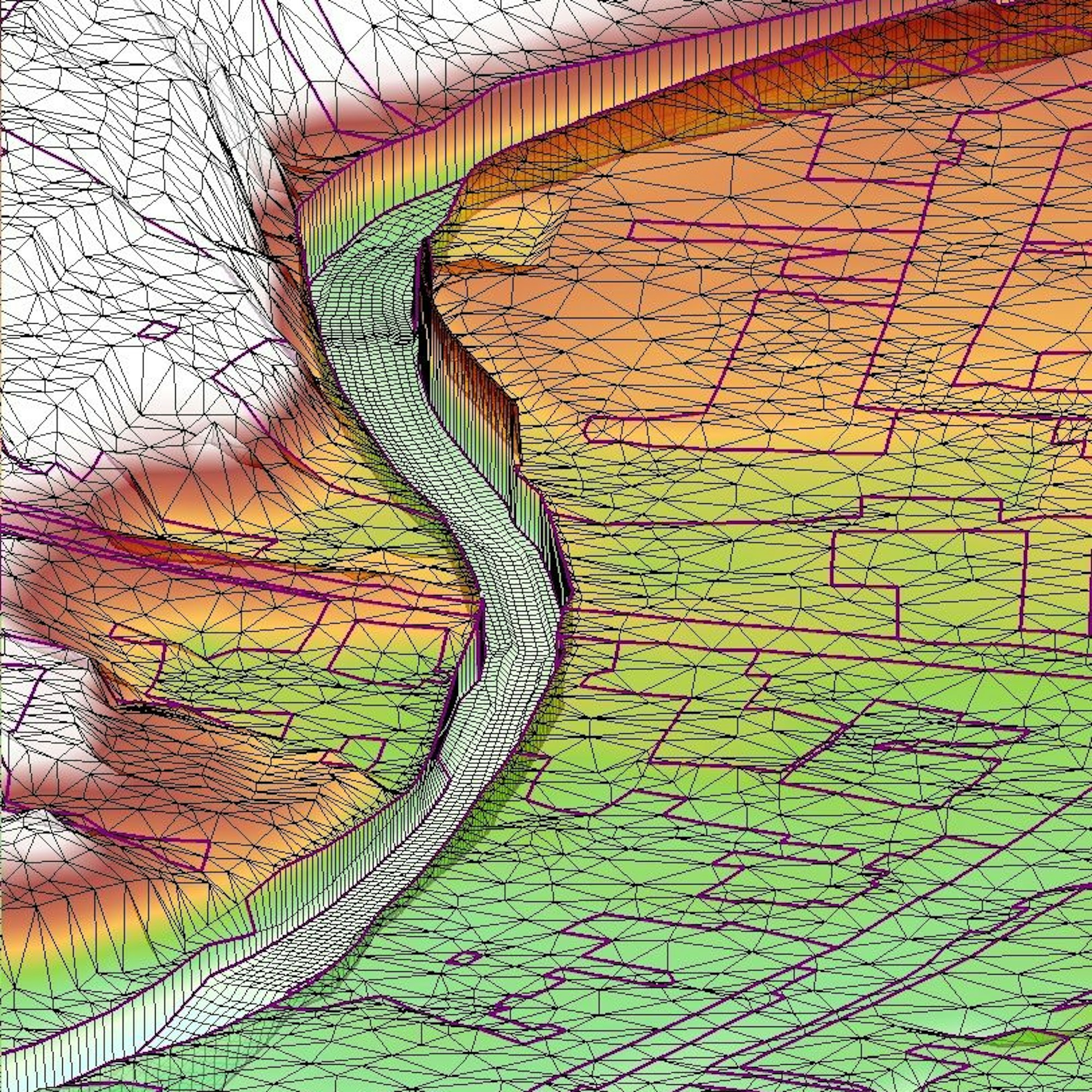 Das Bild zeigt einen Ausschnitt aus einem 3-D-Modell eines Bachlaufs.