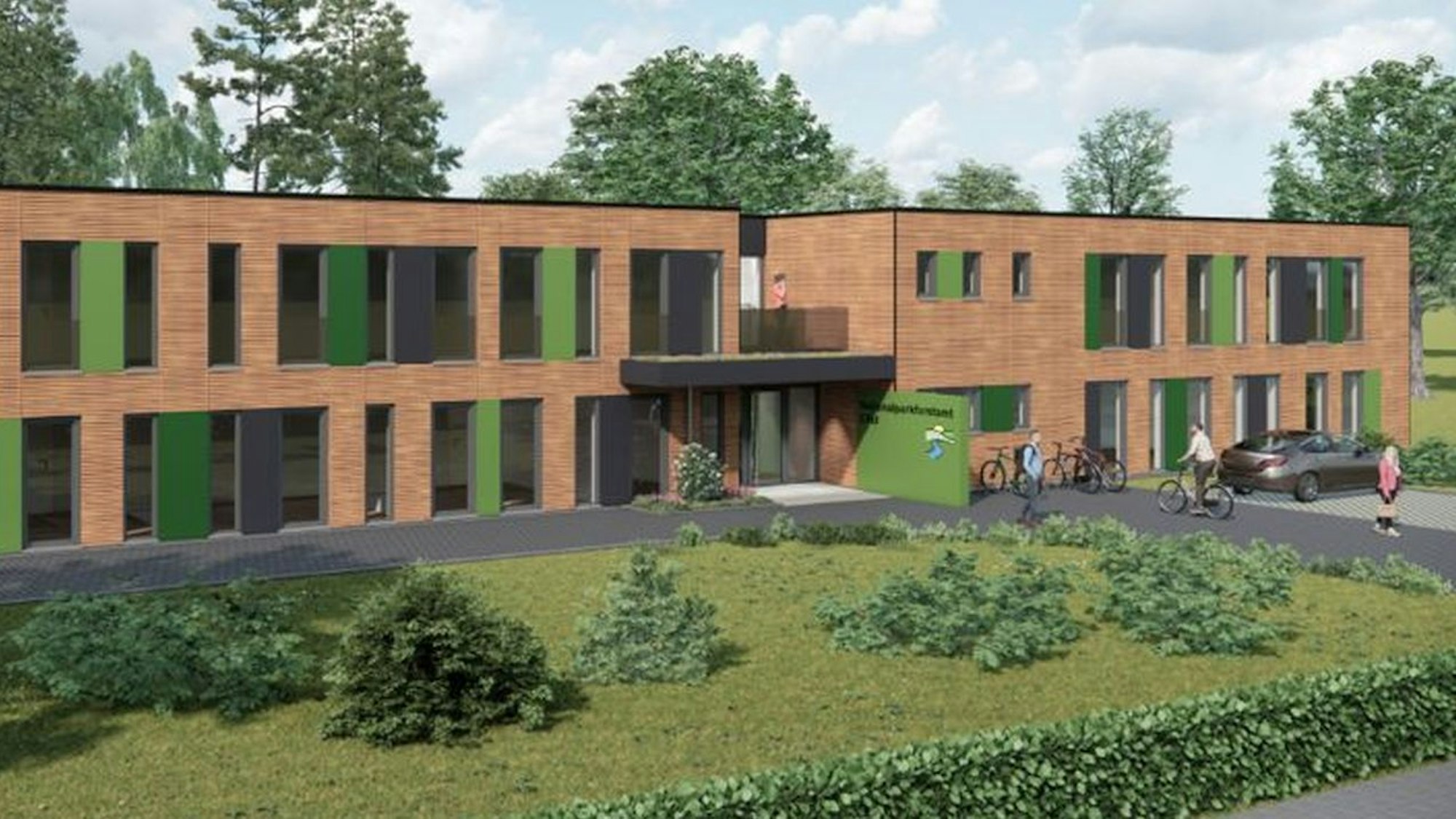 Visualisierung der geplanten Holzbau-Büromodule für das Nationalpark-Forstamt Eifel.