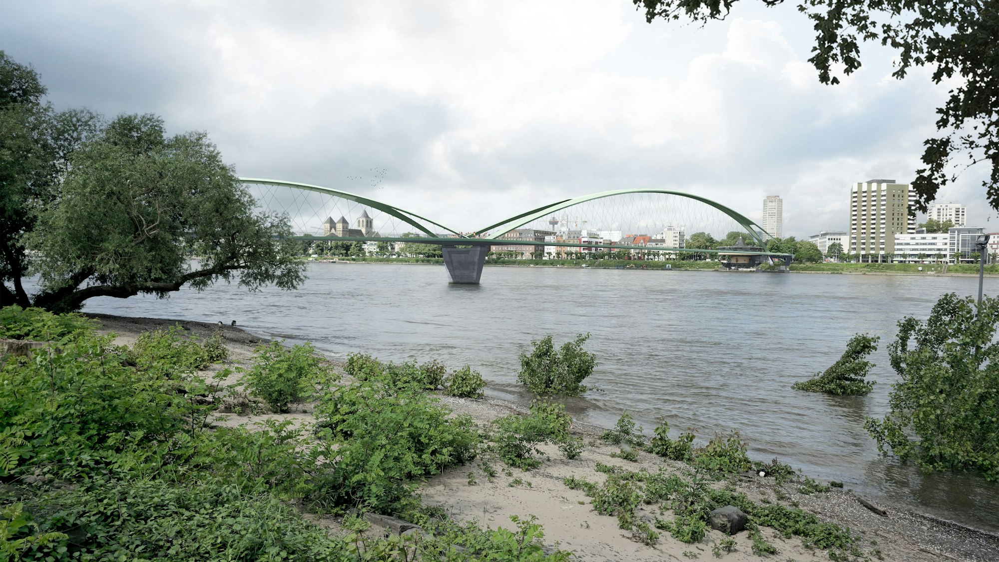 Eine Doppelbogen-Konstruktion ist für die nördliche Rheinquerung vorgesehen.